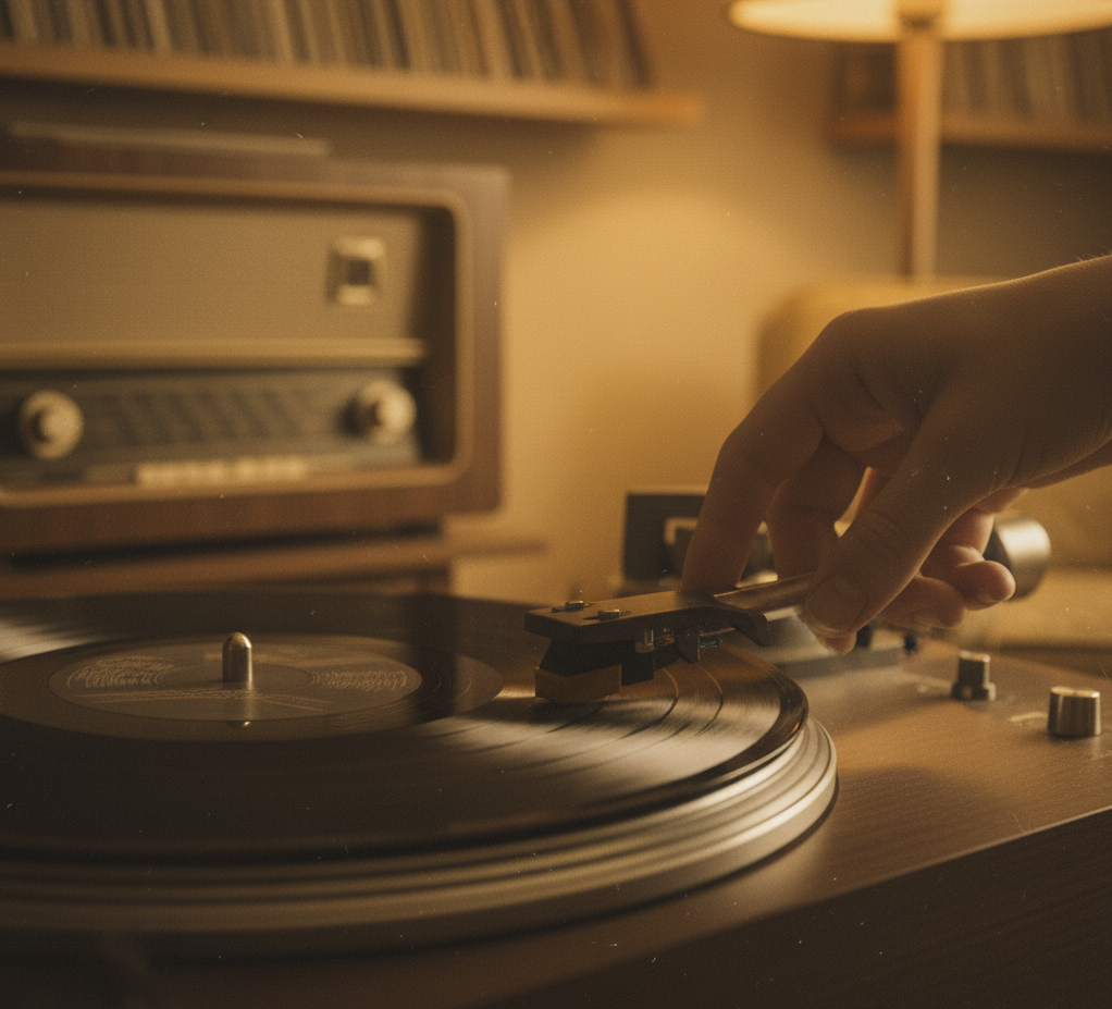 Tocadiscos vintage girando un vinilo - Oldies FM